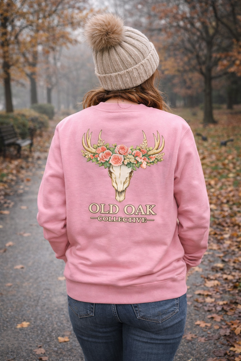Floral Deer Skull crew neck sweat shirt